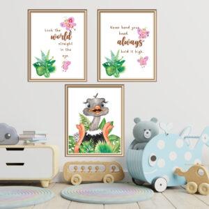 Ostrich Art Prints set of three