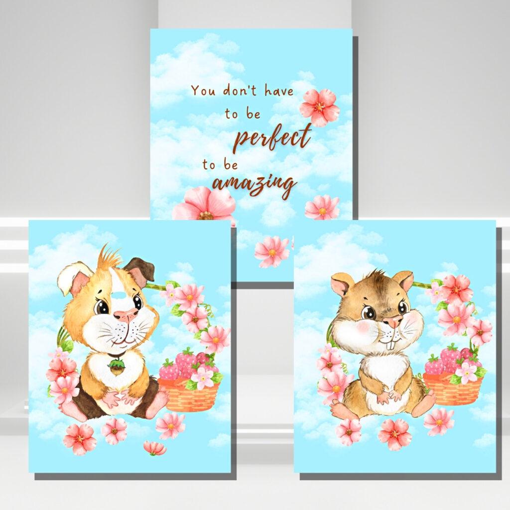 animal art prints set of 3