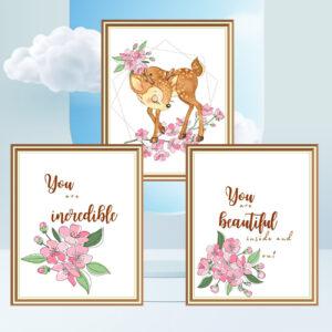 baby deer wall art set of three