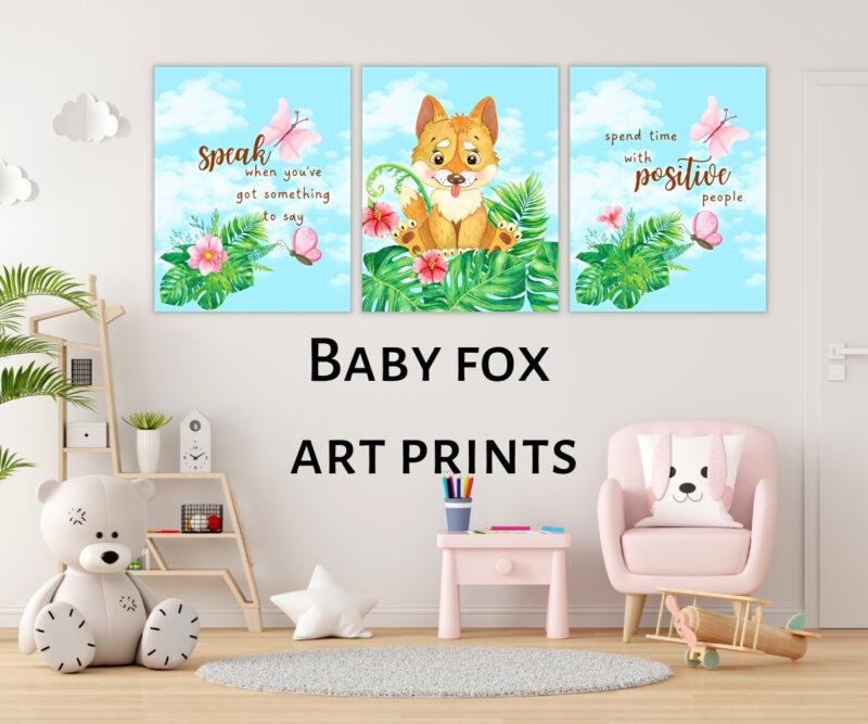 baby fox art prints set of 3