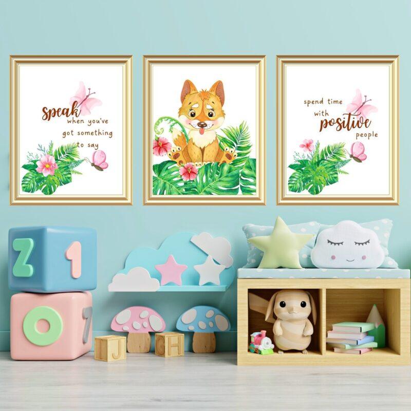 baby fox wall art set of 3