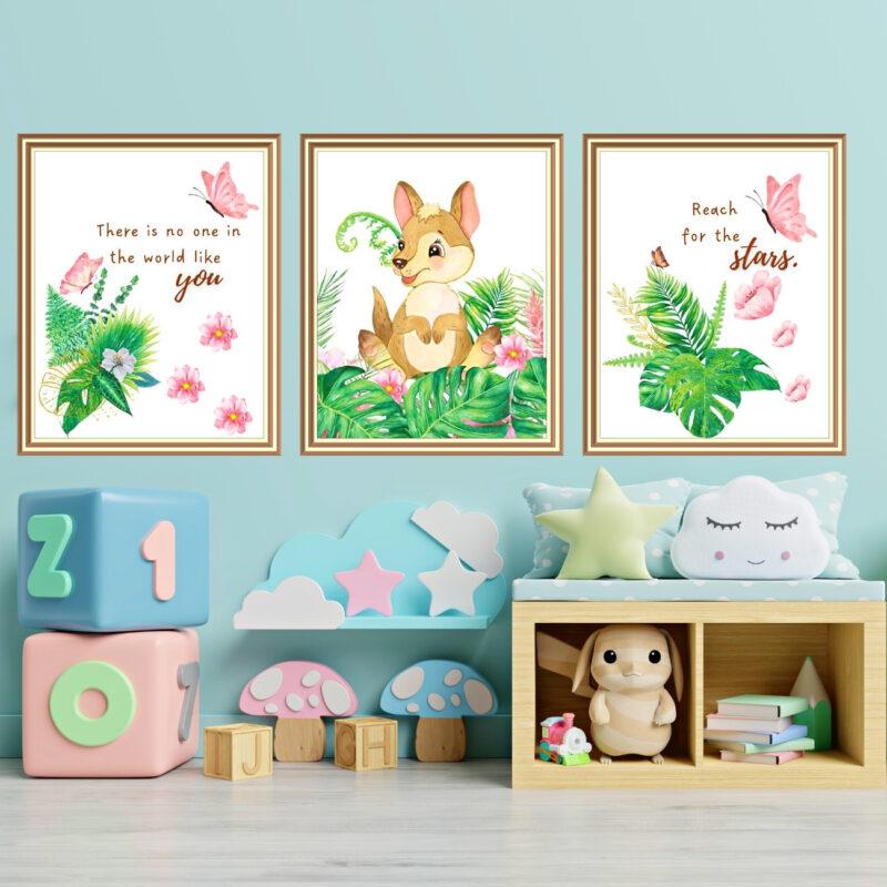 baby kangaroo wall art set of 3