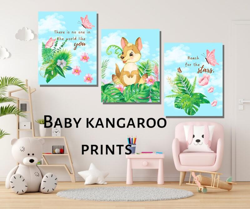 baby kangaroo prints set of 3