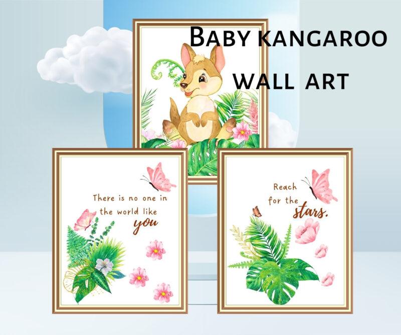 baby kangaroo wall art set of 3