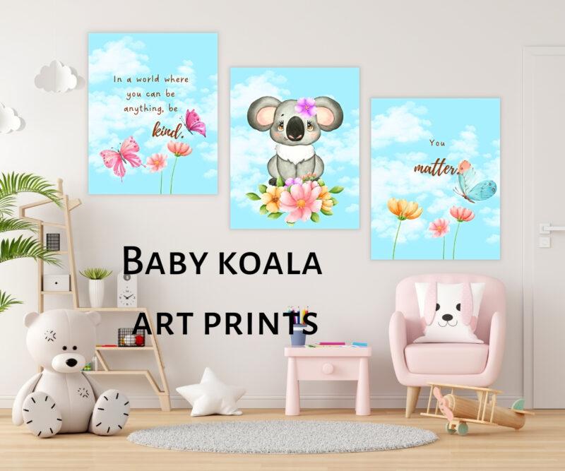 baby koala art prints set of three