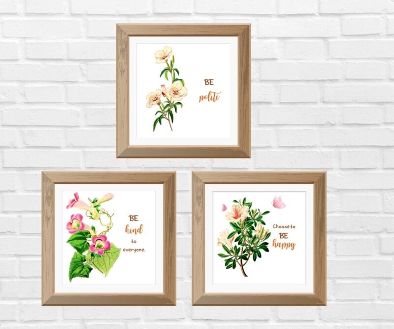 botanical art prints set of 3