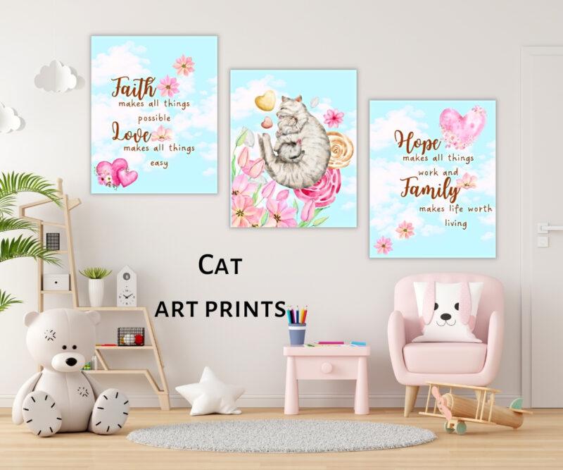 cat art prints set