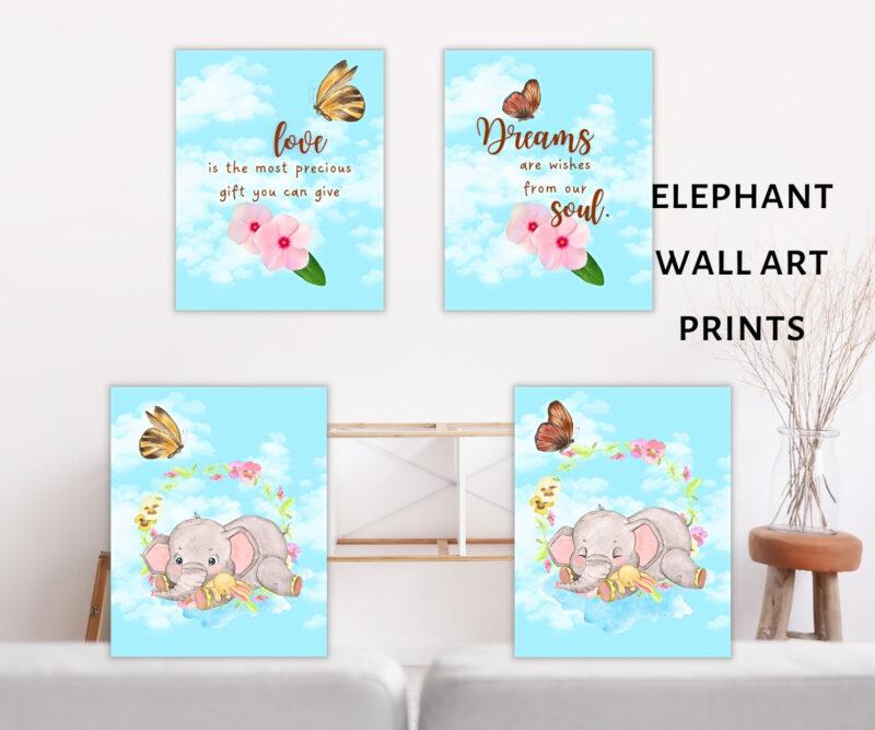 elephant wall art prints set