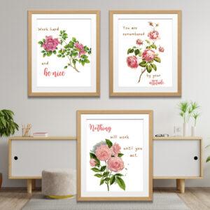 floral quotes wall art set of 3