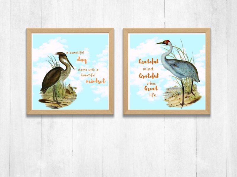 heron wall art with quotes set of 2