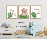 hippo art prints set