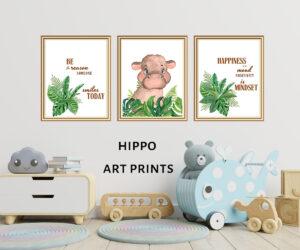 hippo art prints set