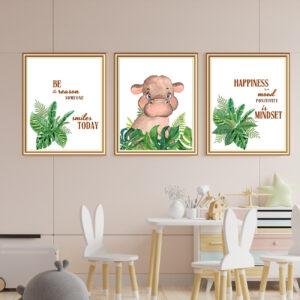 hippo art prints set of 3