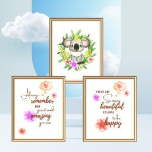 koala art prints set of three