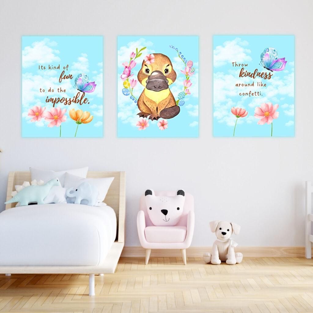 platypus wall décor prints set of 3