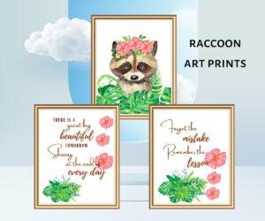 raccoon art prints set of 3