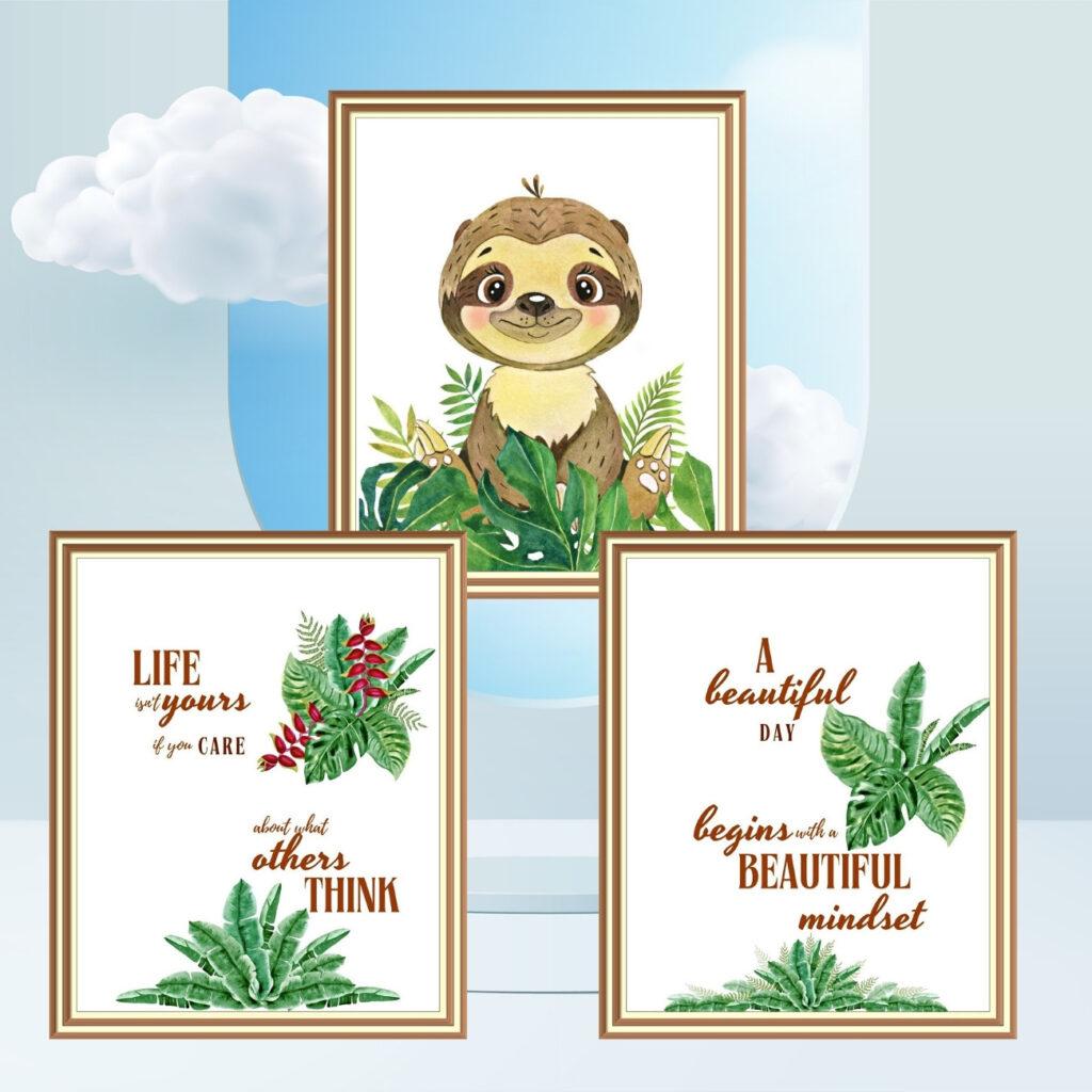 sloth wall décor set of three