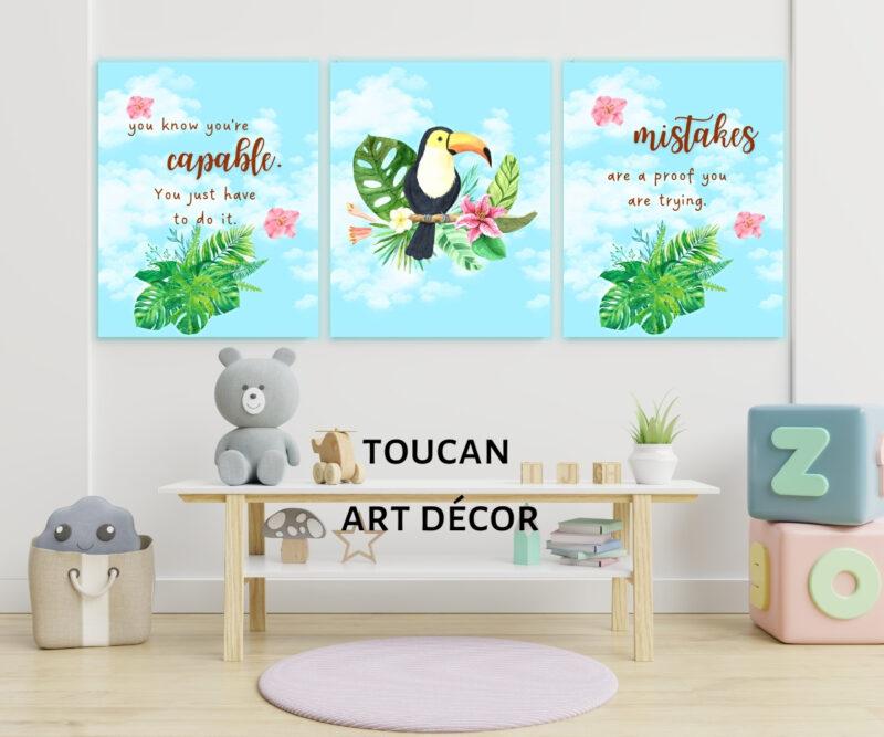 toucan art décor prints set of 3