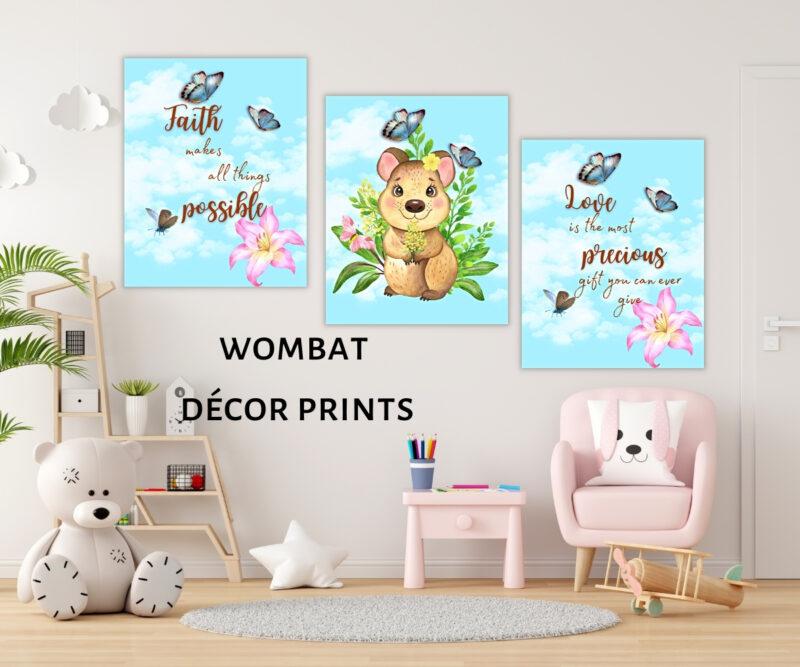 wombat décor prints set of 3