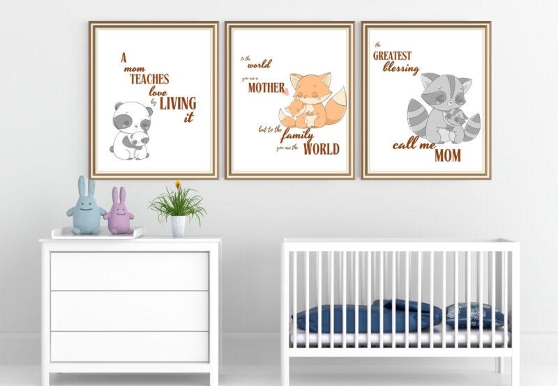 adorable animal art prints set