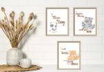 adorable animal art prints set of 3