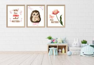 baby hedgehog wall art set