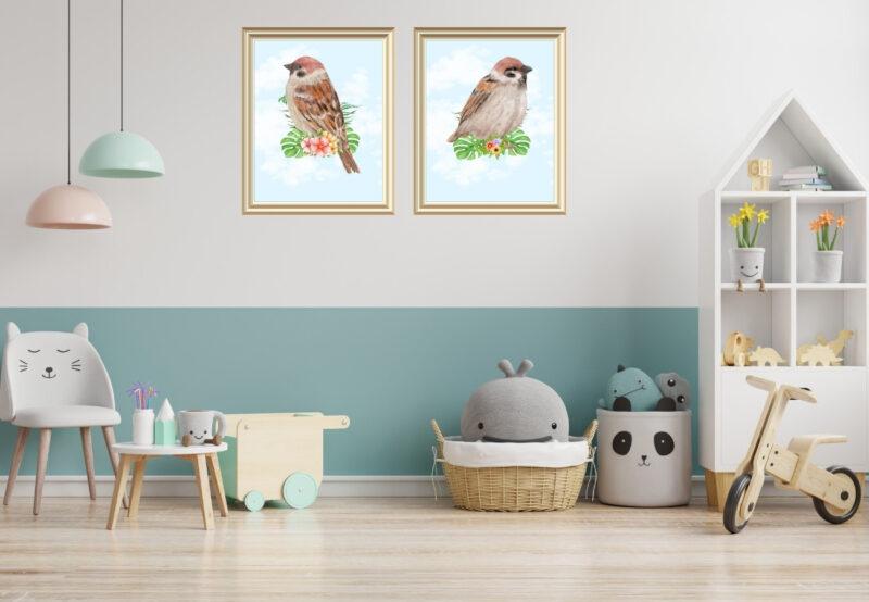 cute birds wall art set