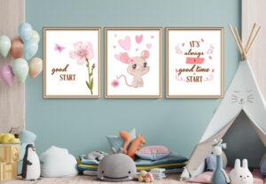 cute mouse wall art set