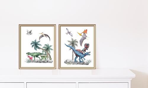 dinosaur wall art prints set