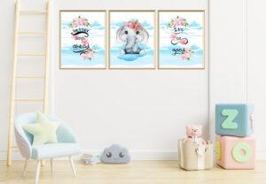 elephant art prints set of three