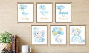 elephant nursery wall art set of 6