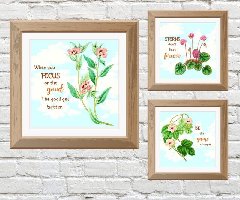 floral artwork prints set of 3