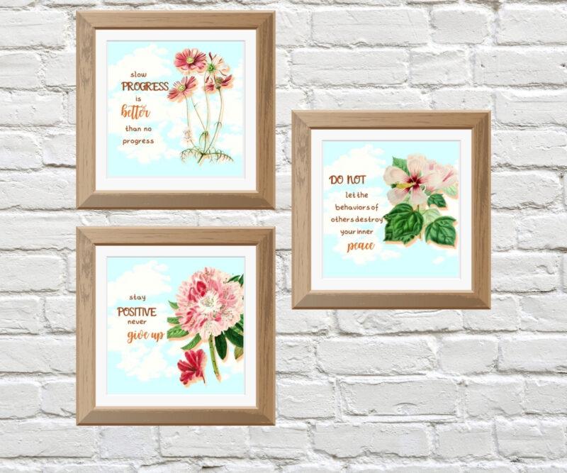 floral wall décor with quotes set