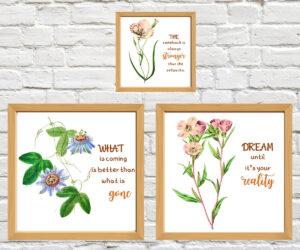 flower wall décor prints set of 3