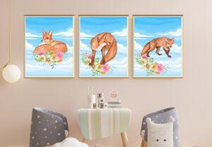 fox wall art prints set