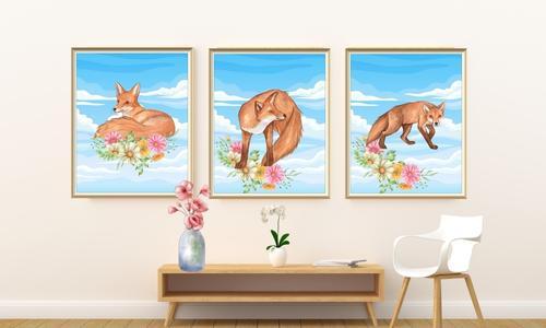 fox wall art prints set of 3