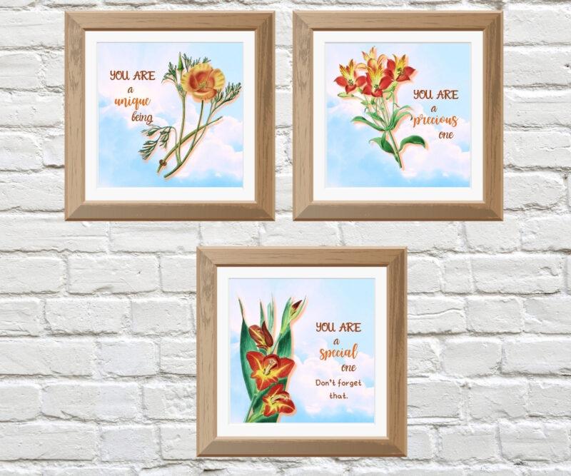 framed floral wall décor set of 3