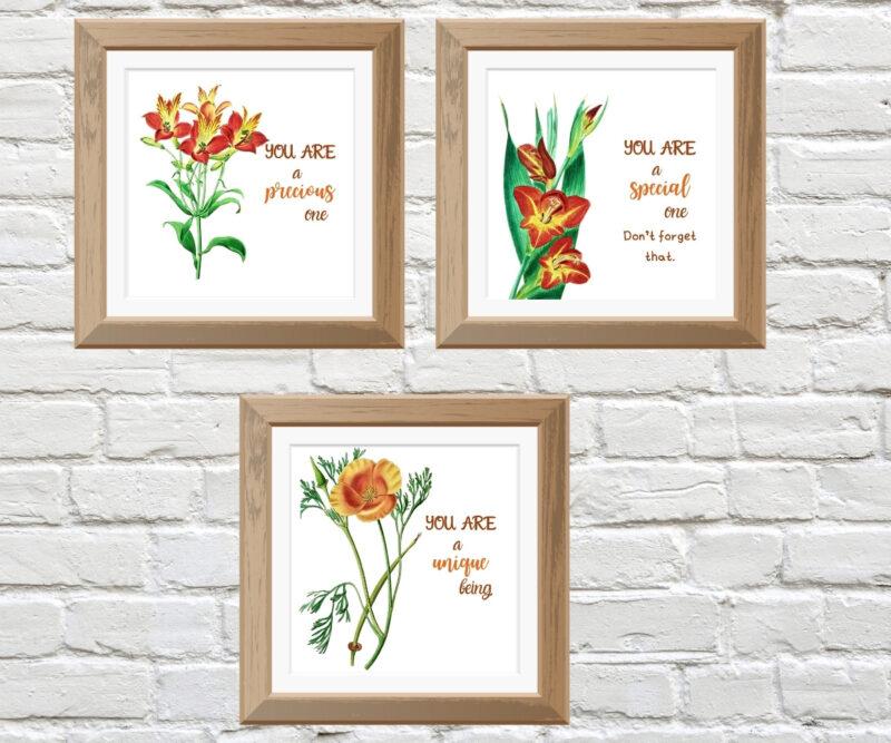 framed flower art prints set of 3