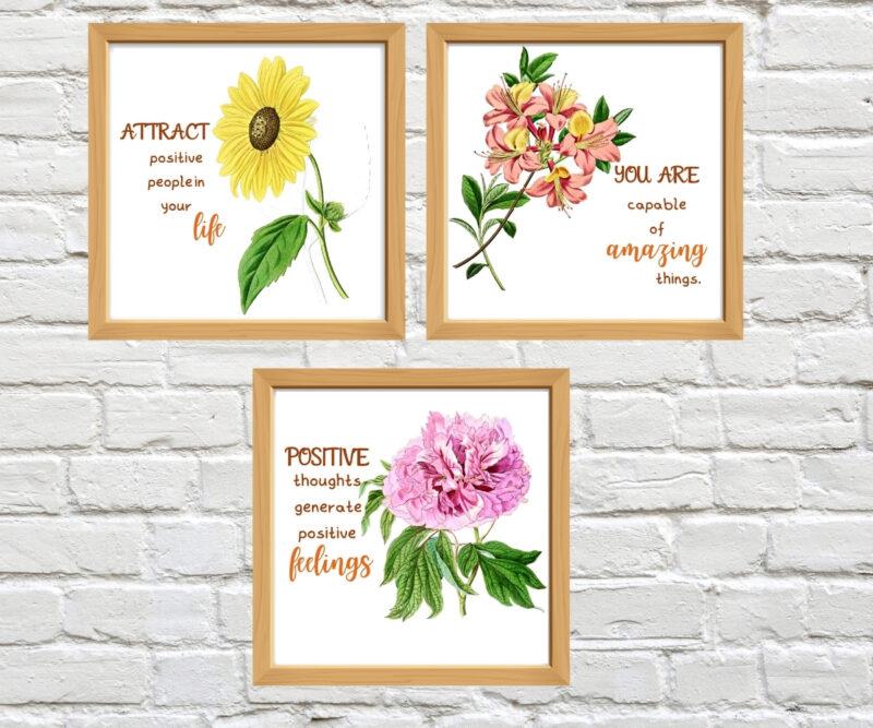 framed flower wall décor set of 3