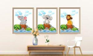 friendly animals wall art set of 3