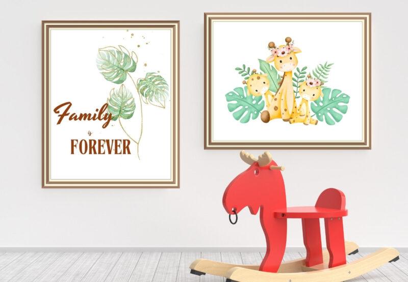 giraffe family art prints set