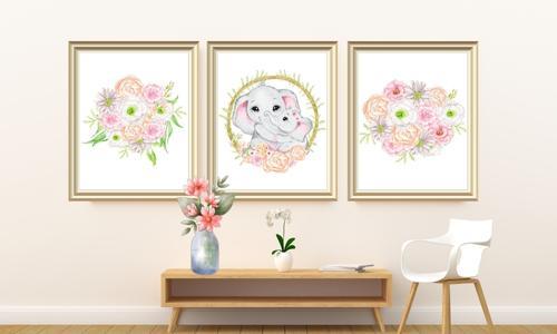 mom baby elephant art set of 3