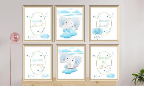 playful elephant art set of 6