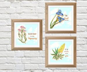 printable flower wall décor set of 3