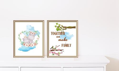 rhino and baby prints set of 2