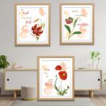 scarlet floral art décor set of 3