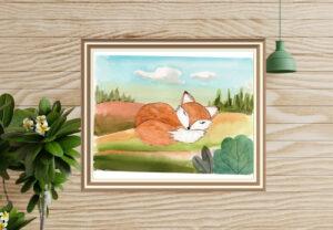 sleeping fox wall art set
