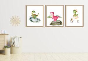 baby dinosaur art prints set