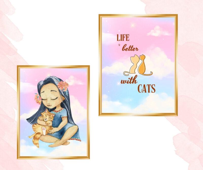 cat lover art prints set of 2