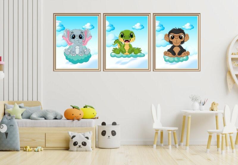 cute animal art prints set